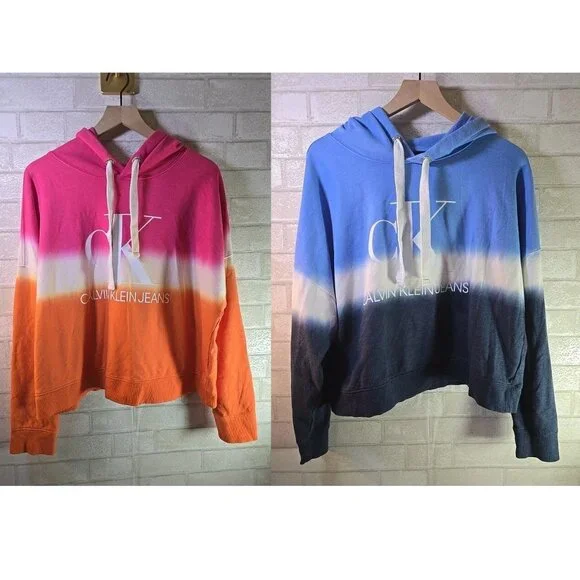 2 Calvin Klein Women Tie Dye Block Monogram Logo Cropped Hoodies Size XL & XXL - Picture 1 of 14